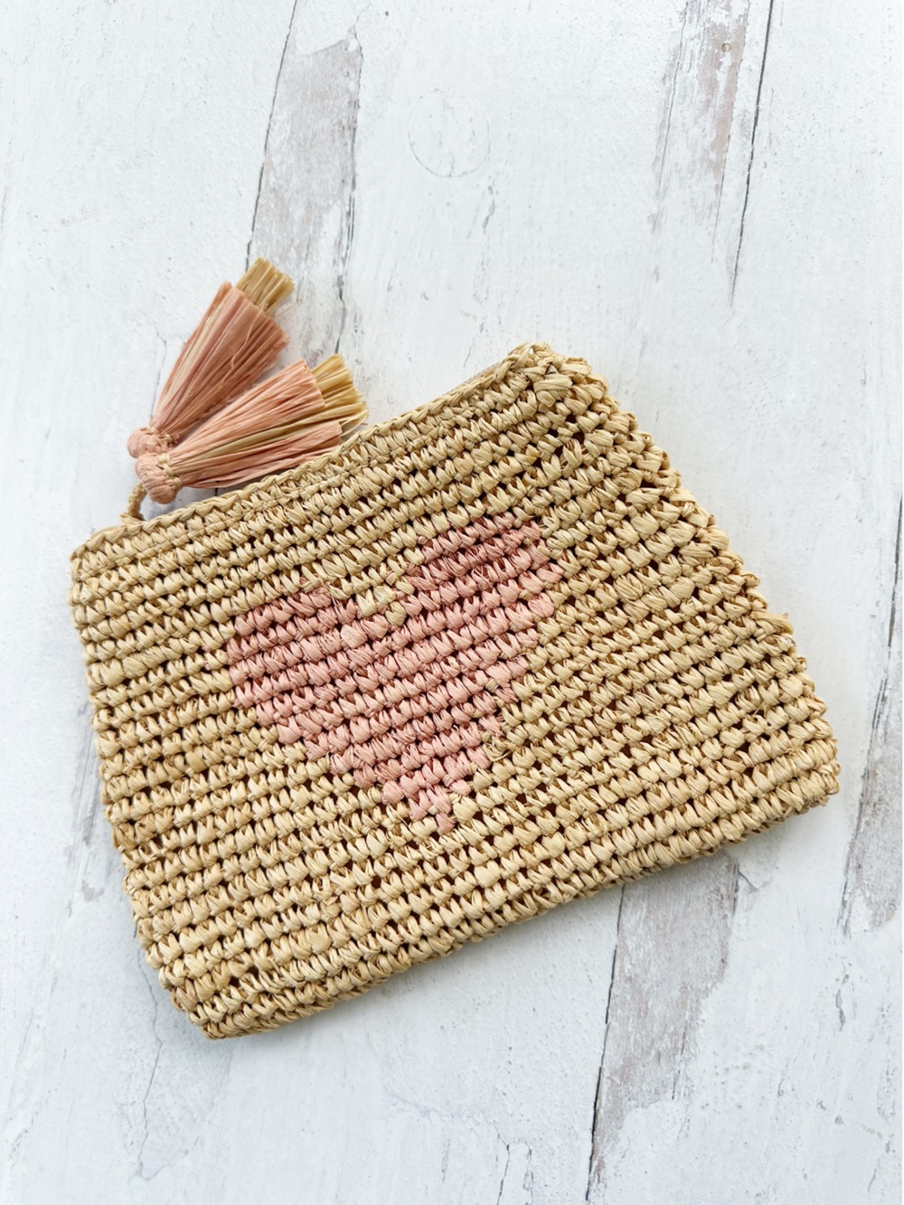 Aerin • Raffia Zip Heart Pouch, Small nwot